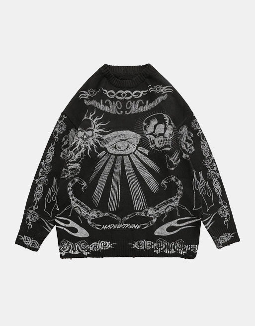 Demon Eye Sweater Black, XS - Streetwear Sweater - Slick Street