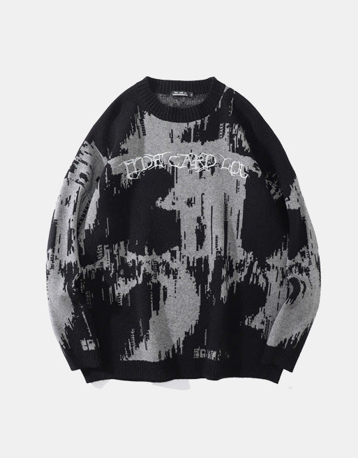 Jacquard Two Tone Sweater Black, XS - Streetwear Sweater - Slick Street