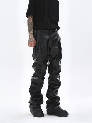 AV1 Black Leather Pants ,  - Streetwear Pants - Slick Street