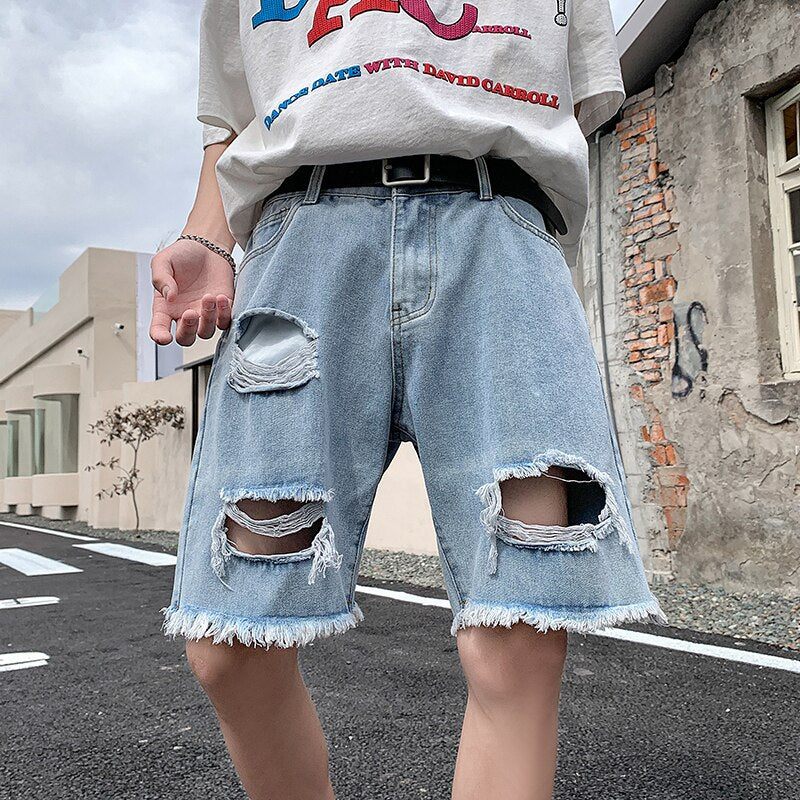 Denim Ripped Jeans Shorts ,  - Streetwear Shorts - Slick Street