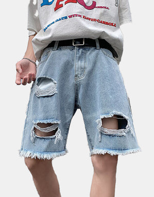 Denim Ripped Jeans Shorts ,  - Streetwear Shorts - Slick Street