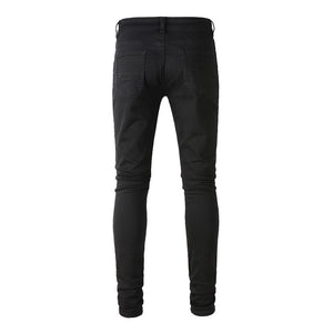 Obsidian Distressed Rhinestone Slim Black Jeans ,  - Streetwear Jeans - Slick Street