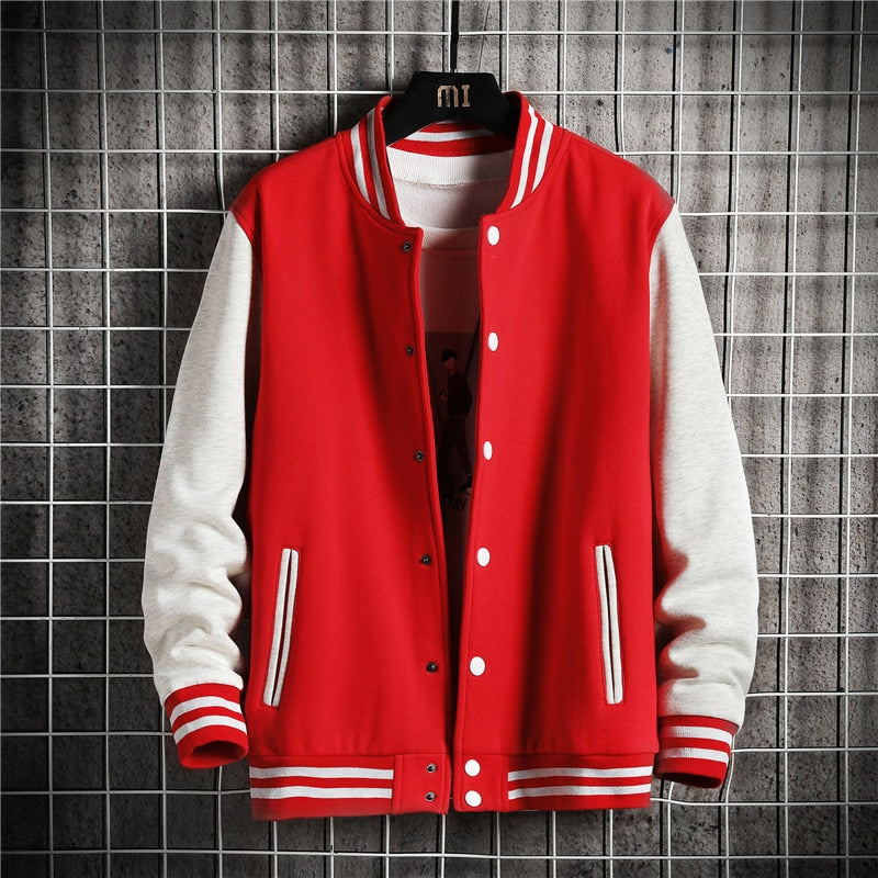 Solid Varsity Jacket Red, XS - Streetwear Jacket - Slick Street