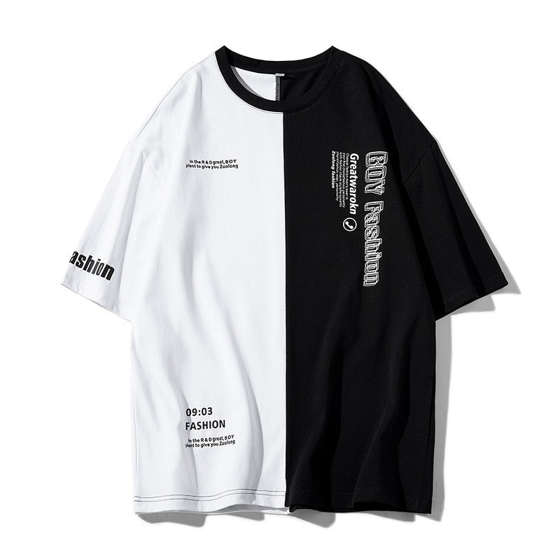 09:03 Two Tone Color Half T-Shirt Black, XS - Streetwear T-Shirt - Slick Street