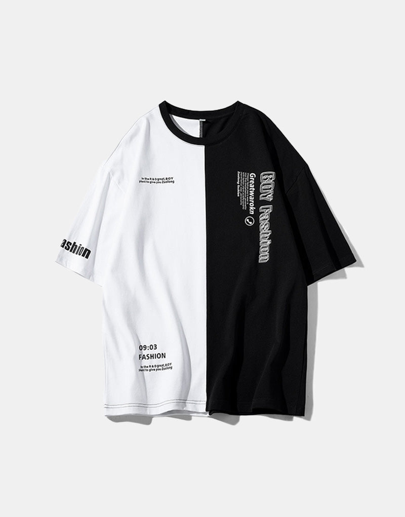 09:03 Two Tone Color Half T-Shirt ,  - Streetwear T-Shirt - Slick Street