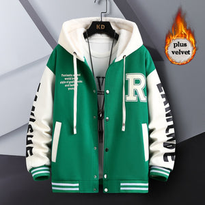 R Quilted Thermal Hooded Varsity Jacket Green, XS - Streetwear Hoodie - Slick Street