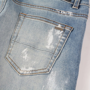 Distressed Silver Rhinestone Slim Blue Jeans ,  - Streetwear Jeans - Slick Street