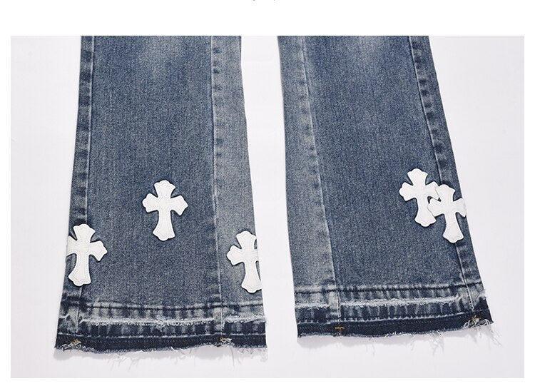 The Crucifix Cross Patch Jeans ,  - Streetwear Jeans - Slick Street
