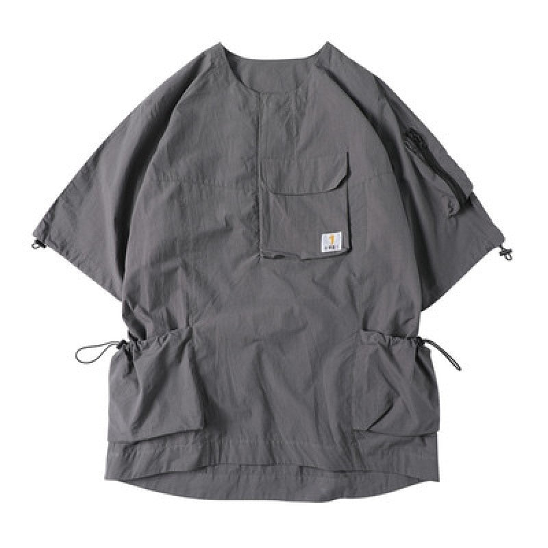 Elastic Waist Pocket Casual T-Shirt Gray, XS - Streetwear T-Shirt - Slick Street