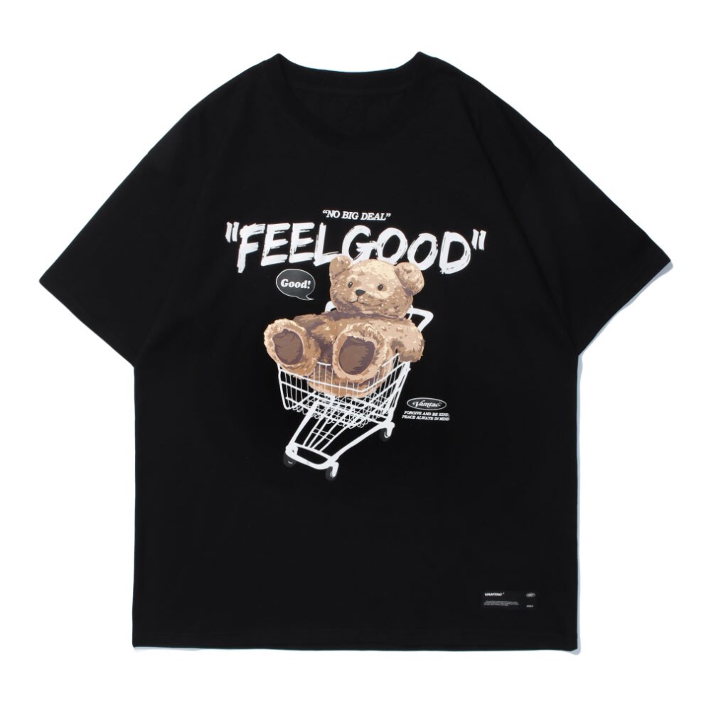 Teddy Bear 'Feel Good' T-Shirt Black, XS - Streetwear T-Shirt - Slick Street