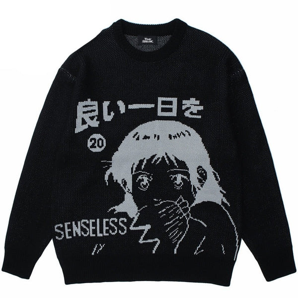 Anime Harajuku Sweater | Vintage Anime Sweater | Anime Knitted Sweater -  Mens Streetwear - Aliexpress