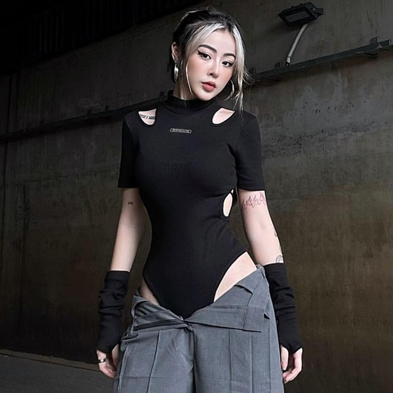 Suchcute Hollow Black Bodysuit ,  - Streetwear Bodysuit - Slick Street