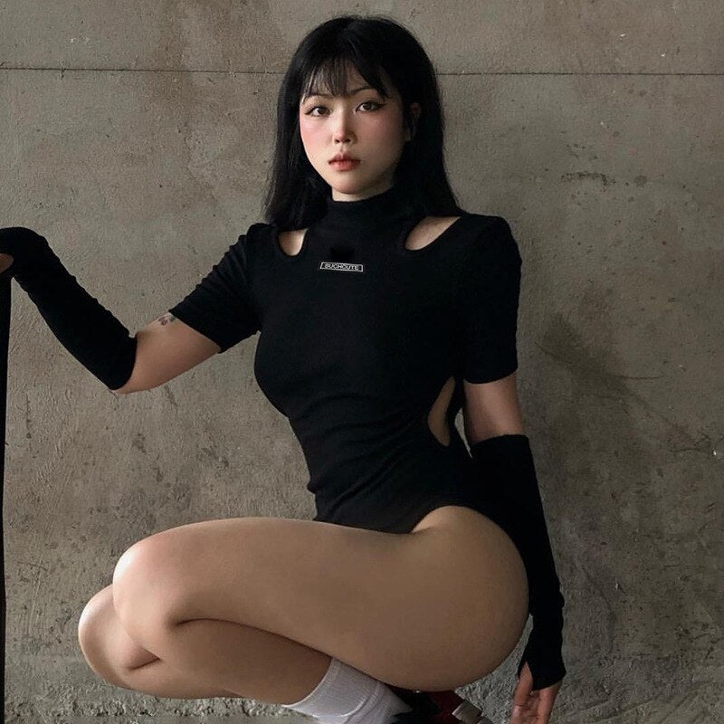 Suchcute Hollow Black Bodysuit ,  - Streetwear Bodysuit - Slick Street