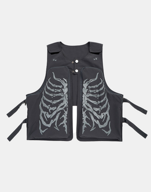 Skeleton Print Vest Gray, One Size - Streetwear Vest - Slick Street