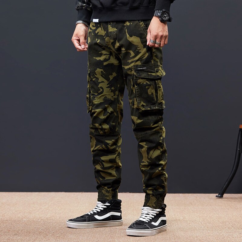 M1 Military Skinny Cargo Pants Green Camo, 28(W28 INCH) - Streetwear Cargo Pants - Slick Street