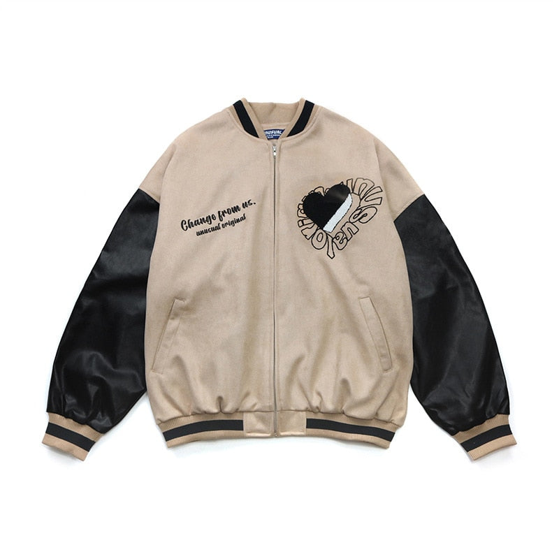 Change From Us Two Shaded Heart Shape Varsity Jacket ,  - Streetwear Jacket - Slick Street