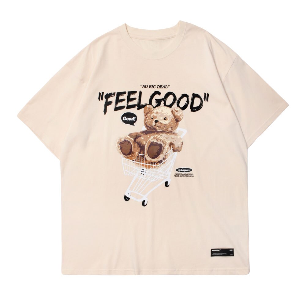 Teddy Bear 'Feel Good' T-Shirt Khaki, XS - Streetwear T-Shirt - Slick Street