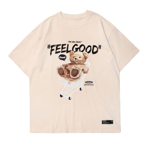 Teddy Bear 'Feel Good' T-Shirt Khaki, XS - Streetwear T-Shirt - Slick Street