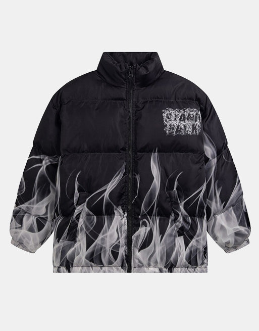 SHOCK BACK Flame Graffiti Jacket Black, XS - Streetwear Jackets - Slick Street