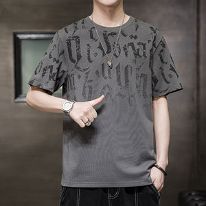 Letter Print Gradient T-Shirt Gray, XS - Streetwear T-Shirt - Slick Street