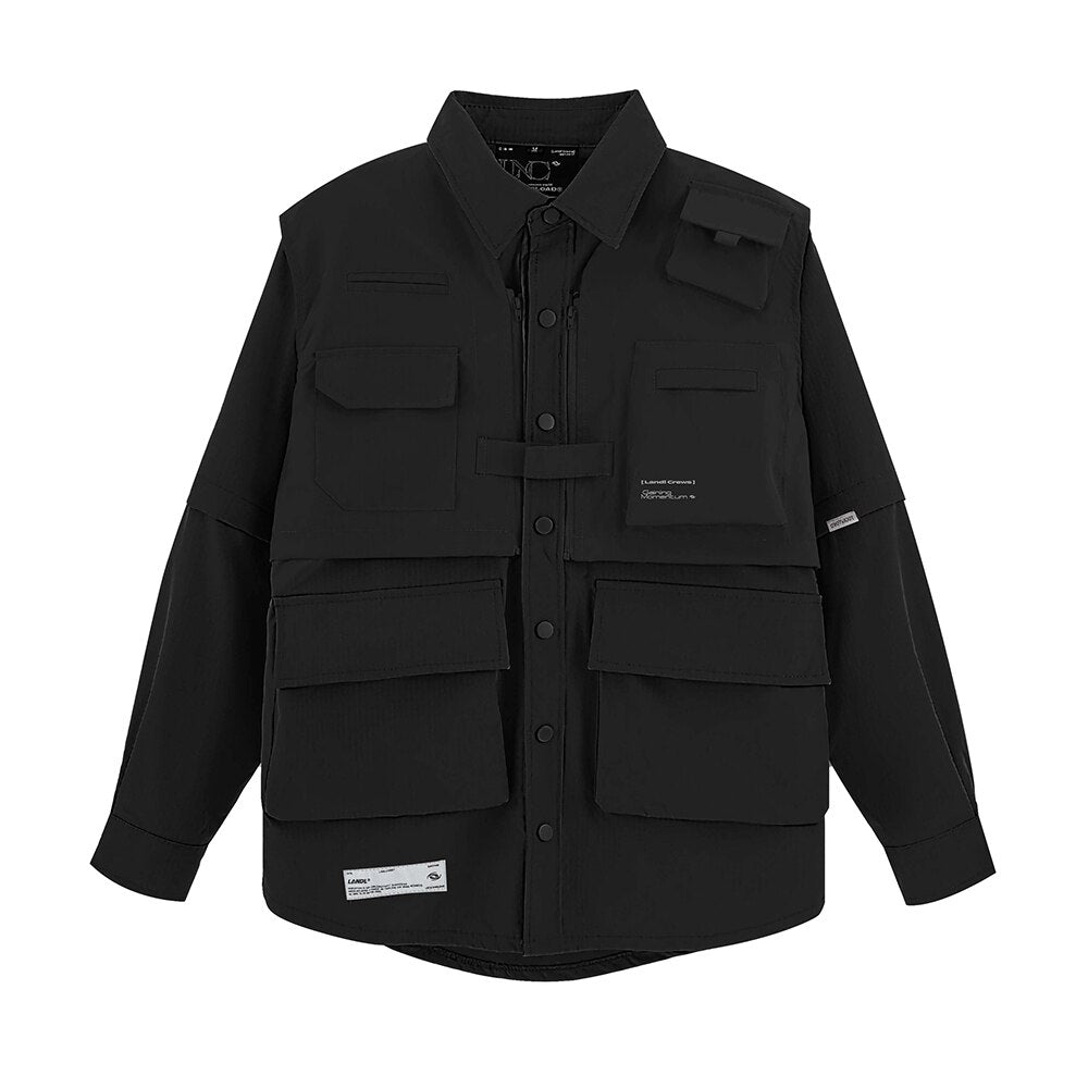 Multi Pocket MA1 Shirt with Attachable Sleeves Black, XS - Streetwear T-Shirt - Slick Street