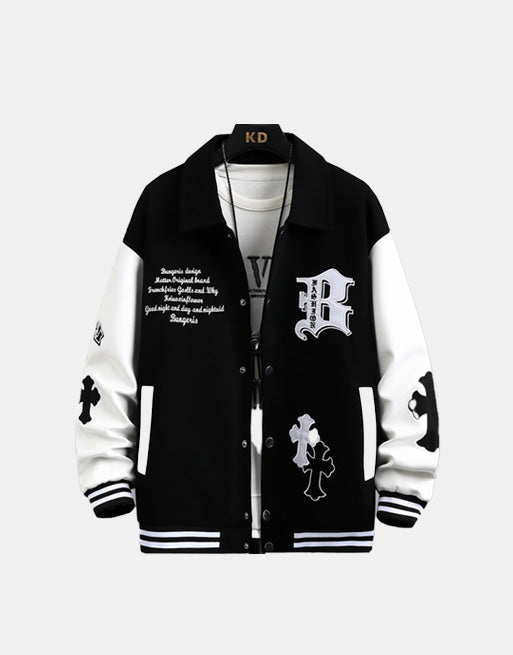 B Cross Patch Varsity Jacket ,  - Streetwear Jacket - Slick Street
