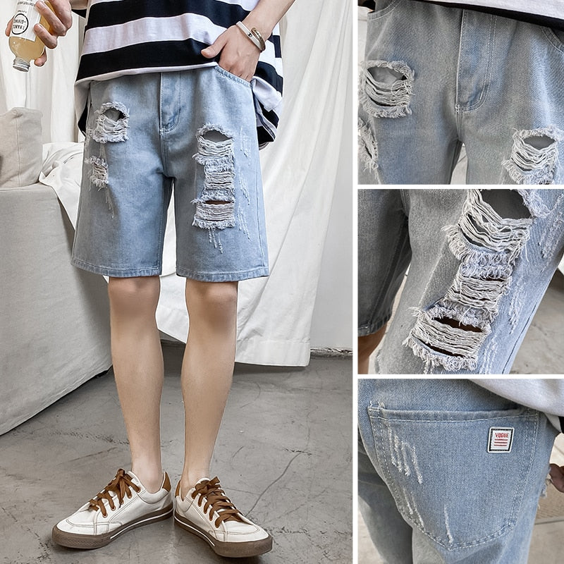 Denim Ripped Shorts ,  - Streetwear Shorts - Slick Street
