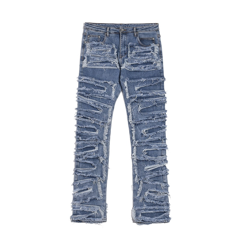 Zodiac Sea Distressed Stacked Denim Blue, 30 - Streetwear Jeans - Slick Street