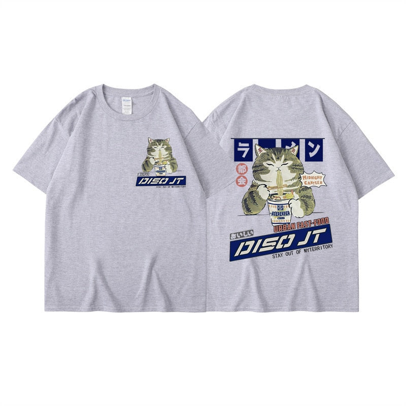 Midnight Canteen Cat Graphic T-Shirt Light Gray, XXS - Streetwear T-Shirt - Slick Street