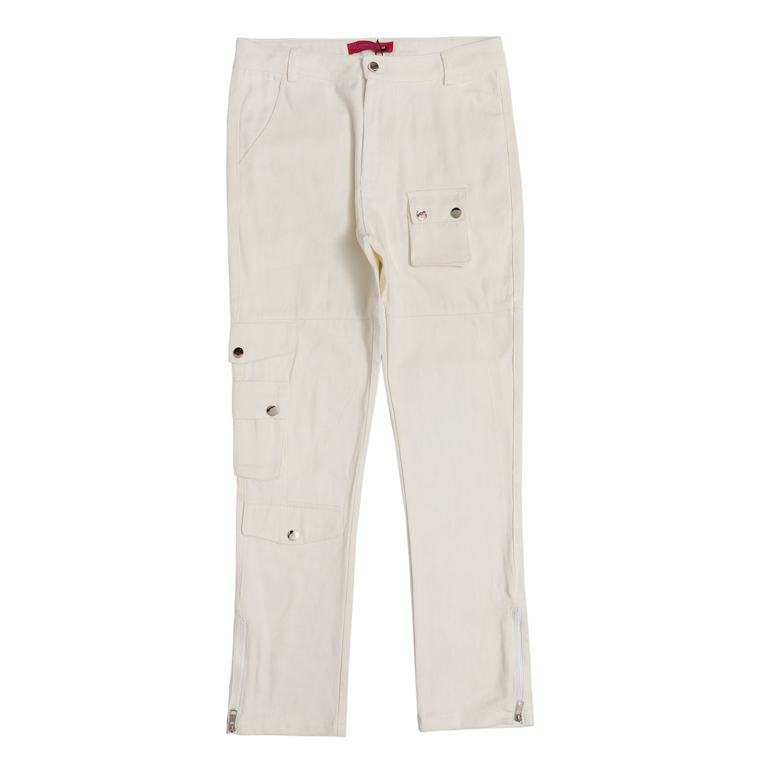 PK21 Straight Multi-pocket Cargo Pants - White S, Beige - Streetwear Cargo Pants - Slick Street