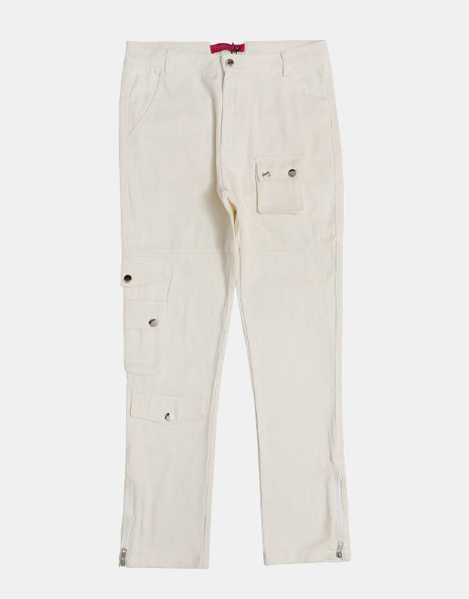 PK21 Straight Multi-pocket Cargo Pants - White ,  - Streetwear Cargo Pants - Slick Street