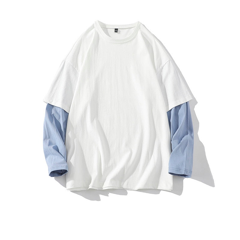 Raglan Sleeves Shirt White Blue, XXS - Streetwear Shirt - Slick Street
