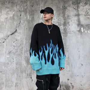 Knitted Vintage Flame Sweater , - Streetwear Sweatshirts - Slick Street