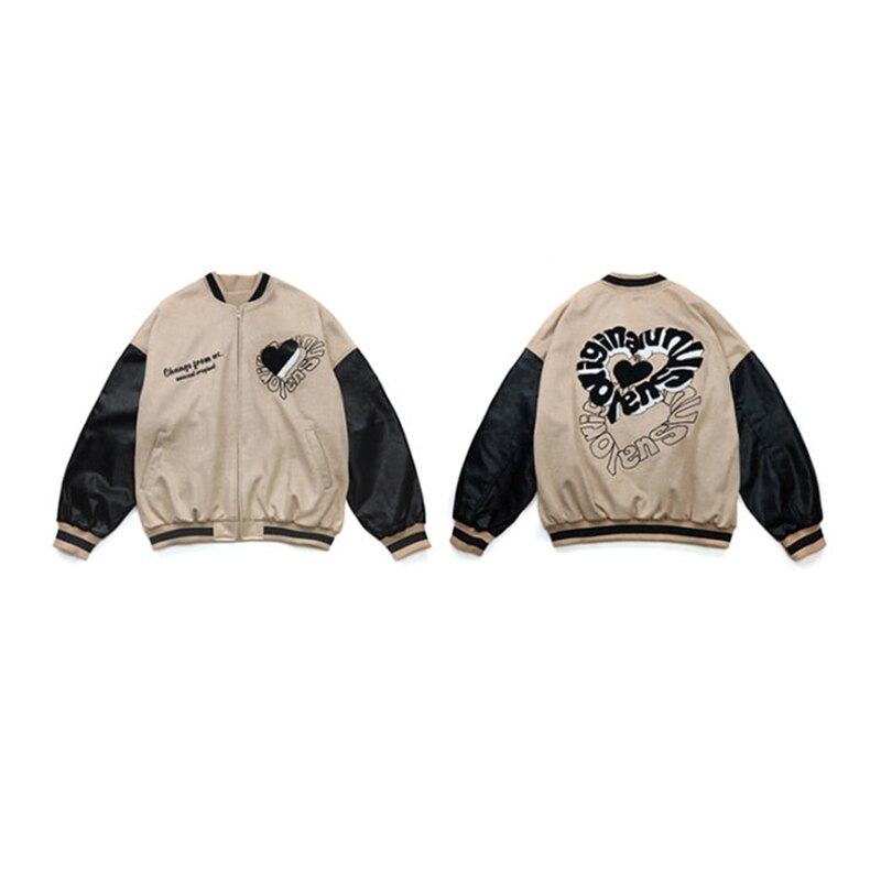 Change From Us Two Shaded Heart Shape Varsity Jacket ,  - Streetwear Jacket - Slick Street