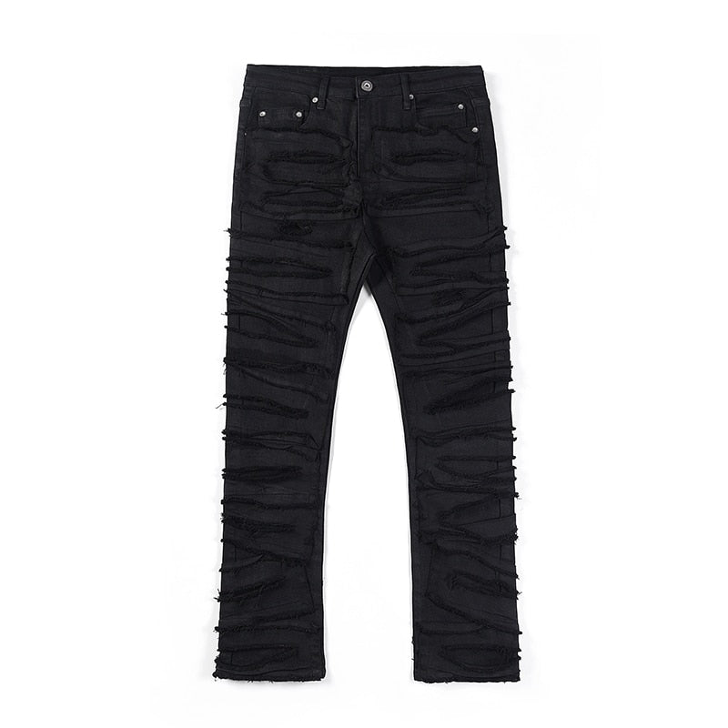 Zodiac Sea Distressed Stacked Denim Black, 30 - Streetwear Jeans - Slick Street