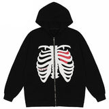 VERBLEE Rib Cage Graphic Zipper Hoodie Black, M - Streetwear Hoodie - Slick Street