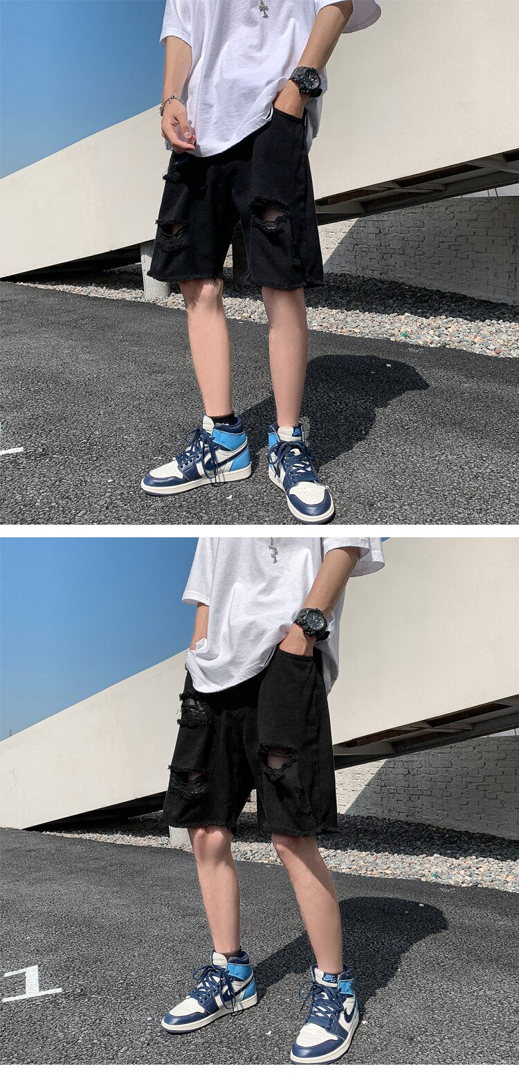 Denim Ripped Jeans Shorts ,  - Streetwear Shorts - Slick Street