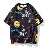 Devil Laugh With Multi Emoticons O-Neck T-Shirts Black, XXS - Streetwear T-Shirts - Slick Street