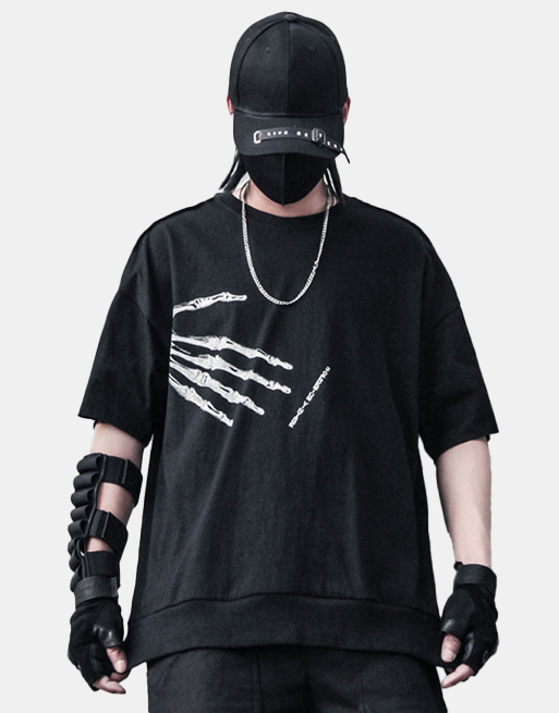 Skeleton Hand T-Shirt Black, XS - Streetwear Tee - Slick Street