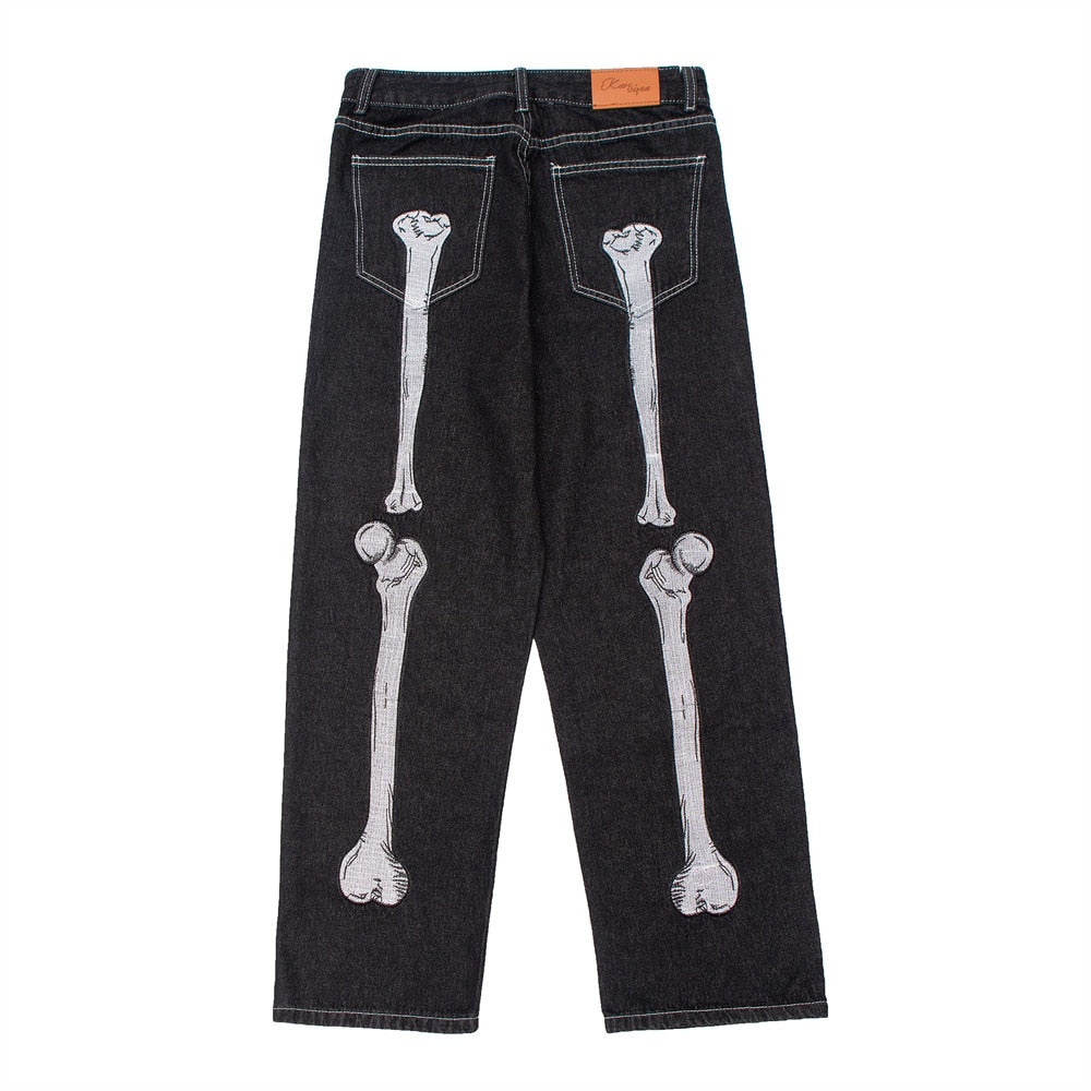 Skeleton Hand Black Jeans Black, 31 - Streetwear Jeans - Slick Street