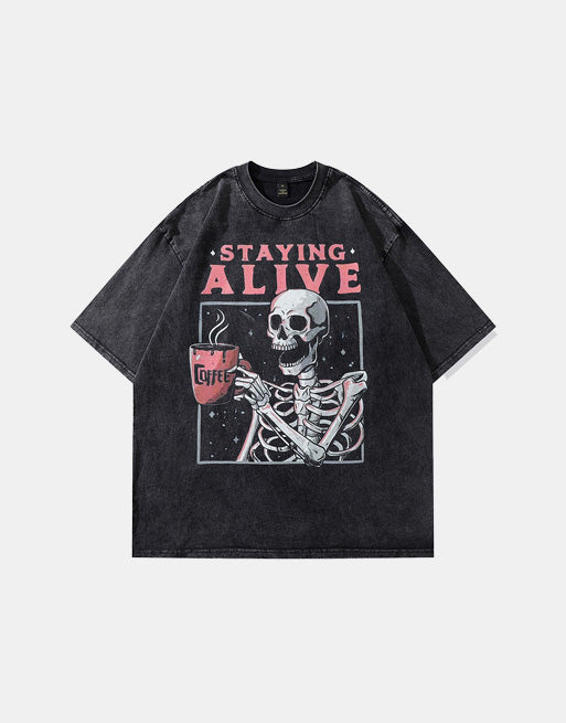 Staying Alive Skeleton T-Shirt ,  - Streetwear T-Shirt - Slick Street