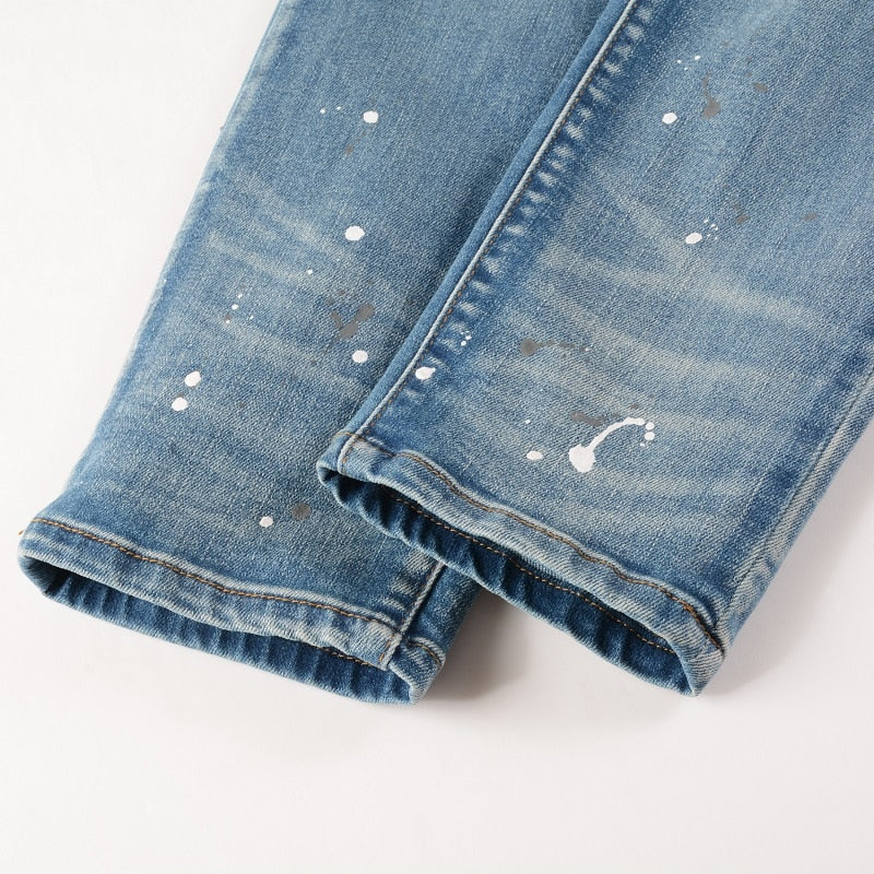 Sapphire Distressed Rhinestone Slim Jeans ,  - Streetwear Jeans - Slick Street