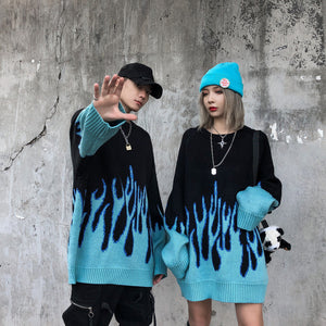 Knitted Vintage Flame Sweater , - Streetwear Sweatshirts - Slick Street