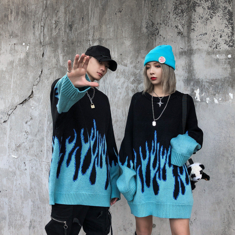 Knitted Vintage Flame Sweater , - Streetwear Sweatshirts - Slick Street