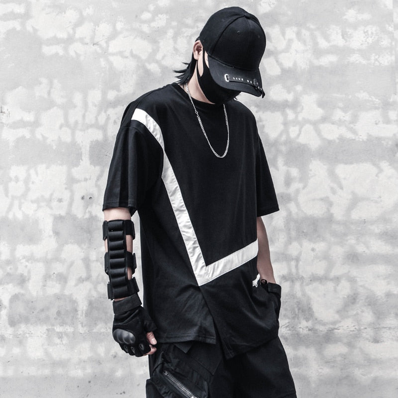 White Stripe Line T-Shirt Black, XS - Streetwear T-Shirt - Slick Street
