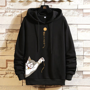 Lucky Chinese Cat Hoodie Black, XS - Streetwear Hoodie - Slick Street