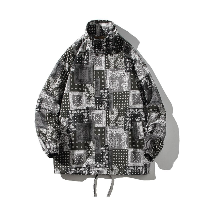 Seamless Stencil Design Round Collar Overshirt Dark Gray, XS - Streetwear Shirt - Slick Street