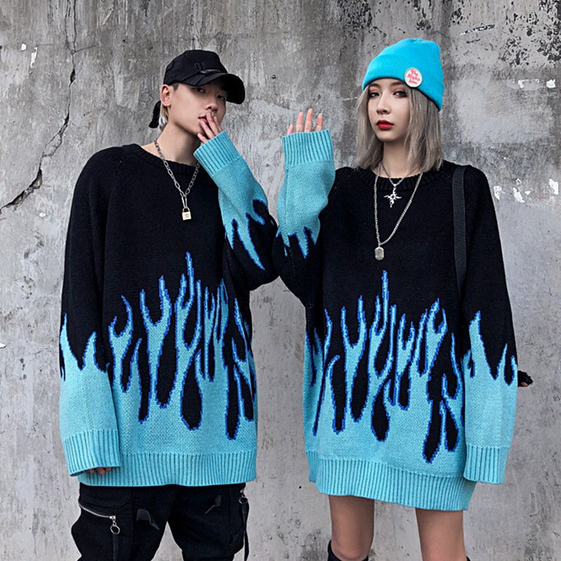 Knitted Vintage Flame Sweater , - Streetwear Sweatshirts - Slick Street