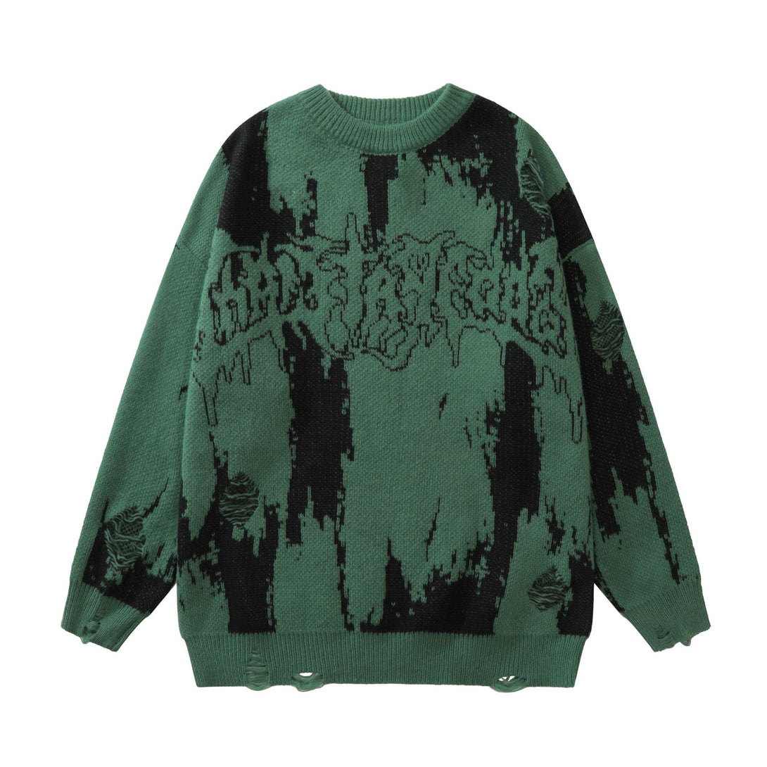 Monochrome Distressed Sweater ,  - Streetwear Sweater - Slick Street