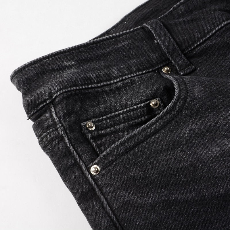 Ruby Distressed Rhinestone Slim Black Jeans ,  - Streetwear Jeans - Slick Street